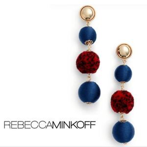 Rebecca Minkoff Red, Blue And Gold  Pom Pom Drop Earrings